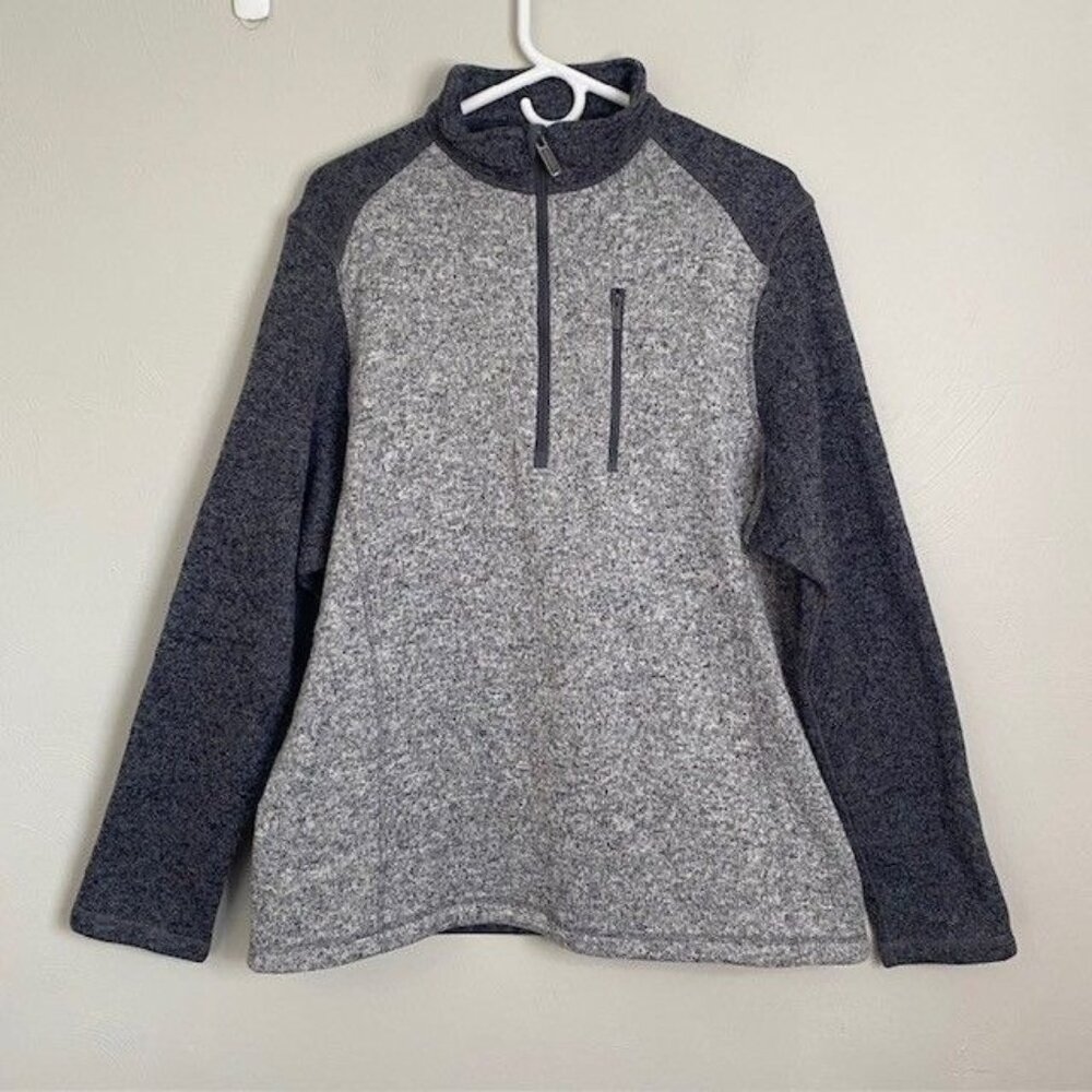 Woolrich Angler Sweater Gray 1/4 zip Mens size XL Pullover Phone Pocket Hiking